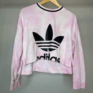 Adidas‎ Logo Pink Tie Dye Crop Crewneck Sweatshirt Oversized